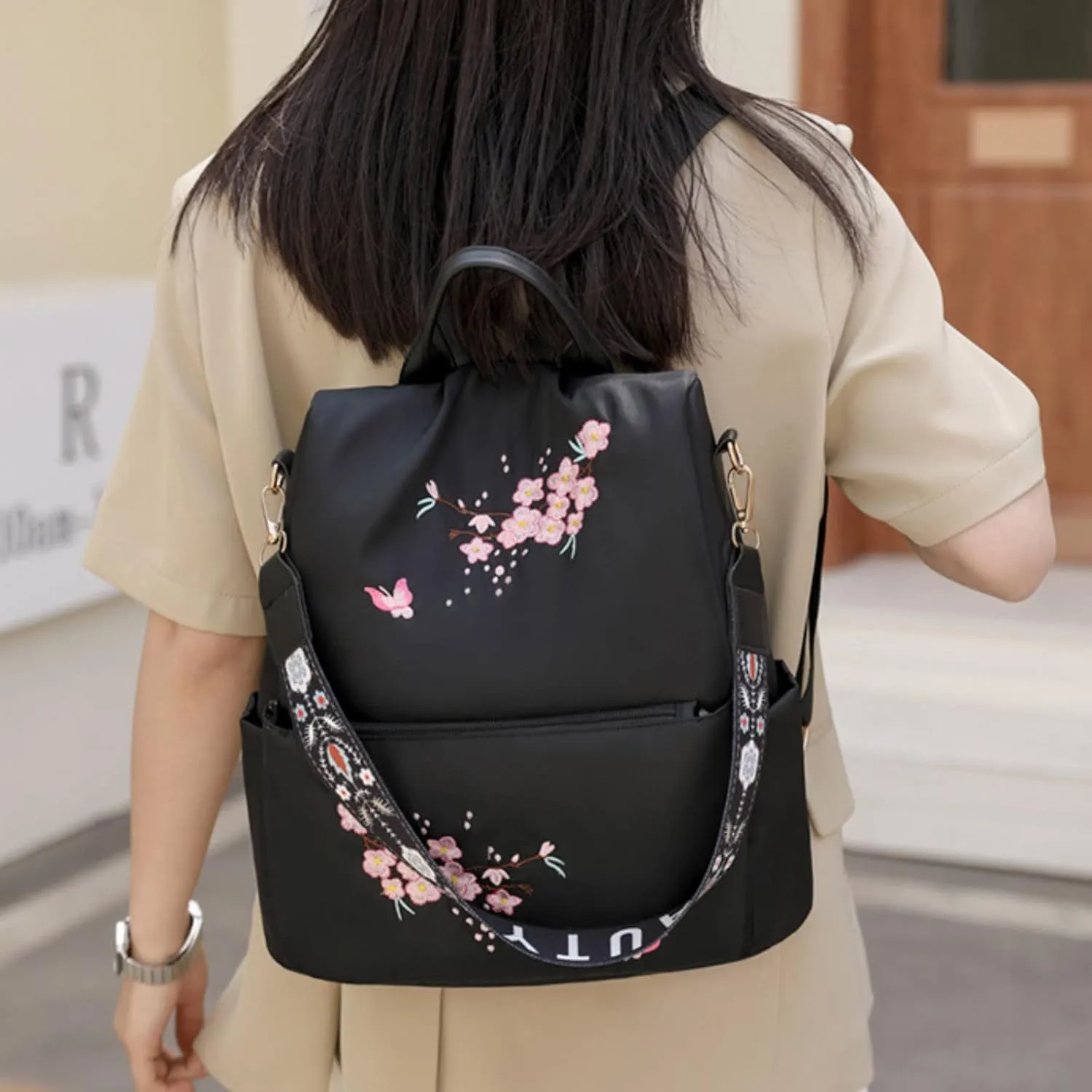 Popular Nylon Beige Pen Bag In Backpack Women School Bags Messenger Computer Bag for Men Briefcase (Black, One Size)