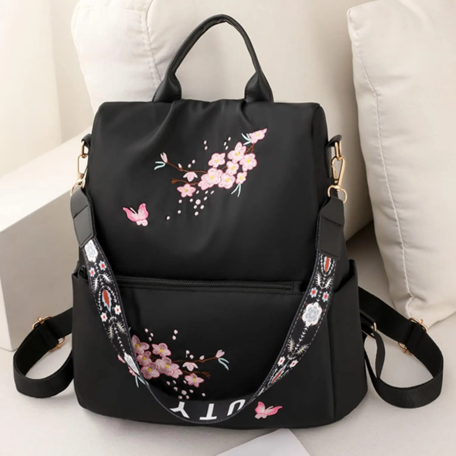 Popular Nylon Beige Pen Bag In Backpack Women School Bags Messenger Computer Bag for Men Briefcase (Black, One Size)