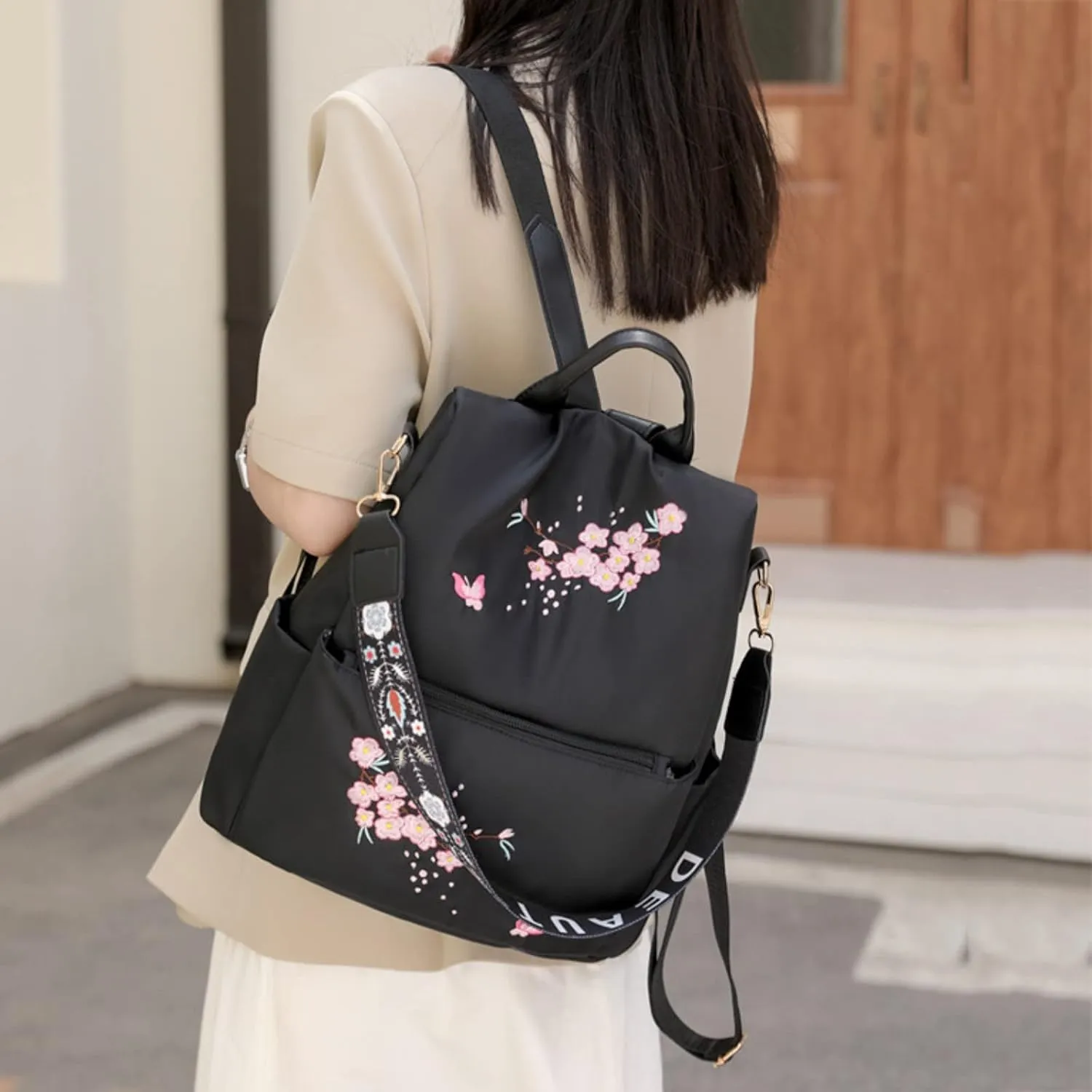 Popular Nylon Beige Pen Bag In Backpack Women School Bags Messenger Computer Bag for Men Briefcase (Black, One Size)