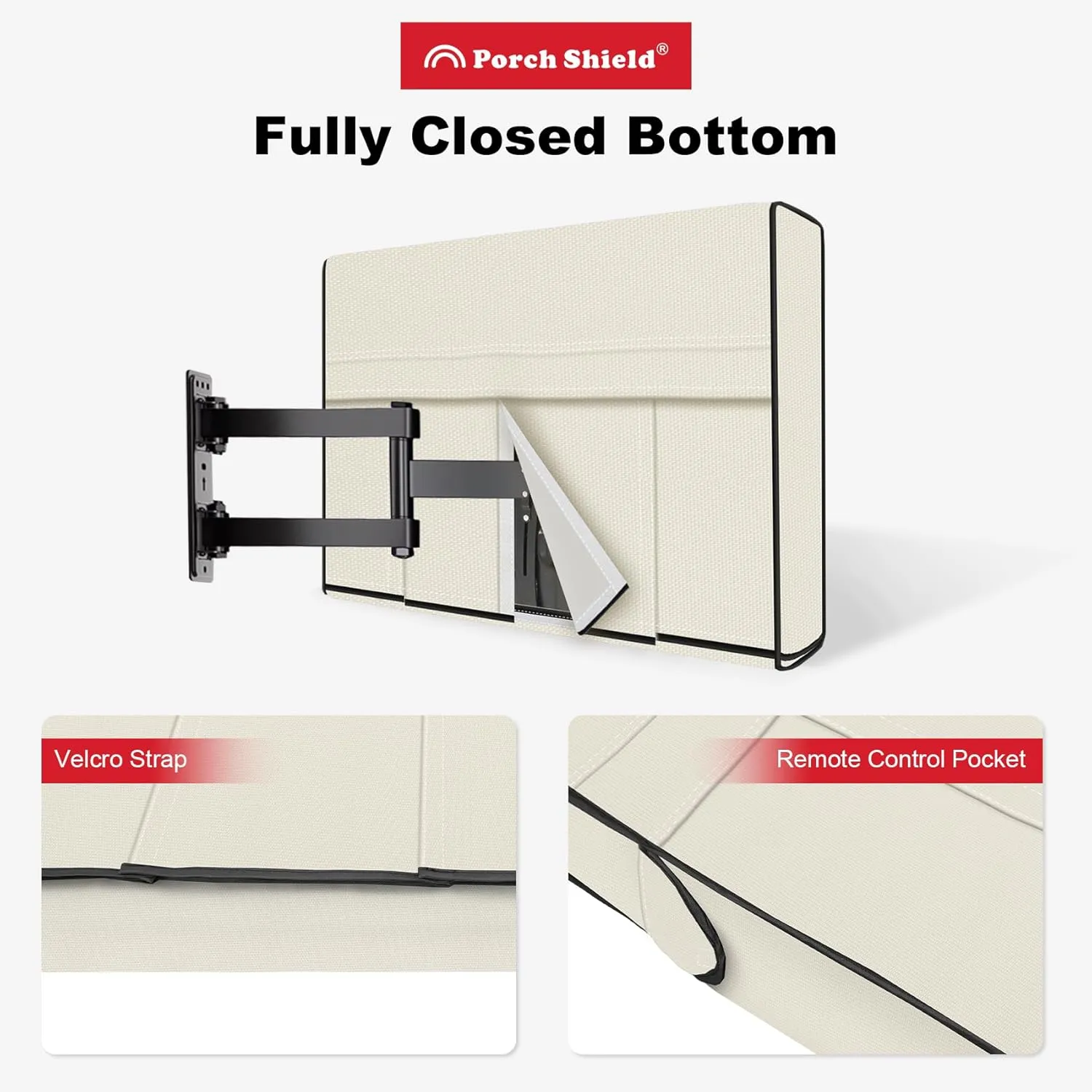Porch Shield 56-60 inches Outdoor TV Cover Universal Weatherproof Protector for LCD LED Plasma Flat TV Screen Compatible with Wall Mounts and Stands Beige