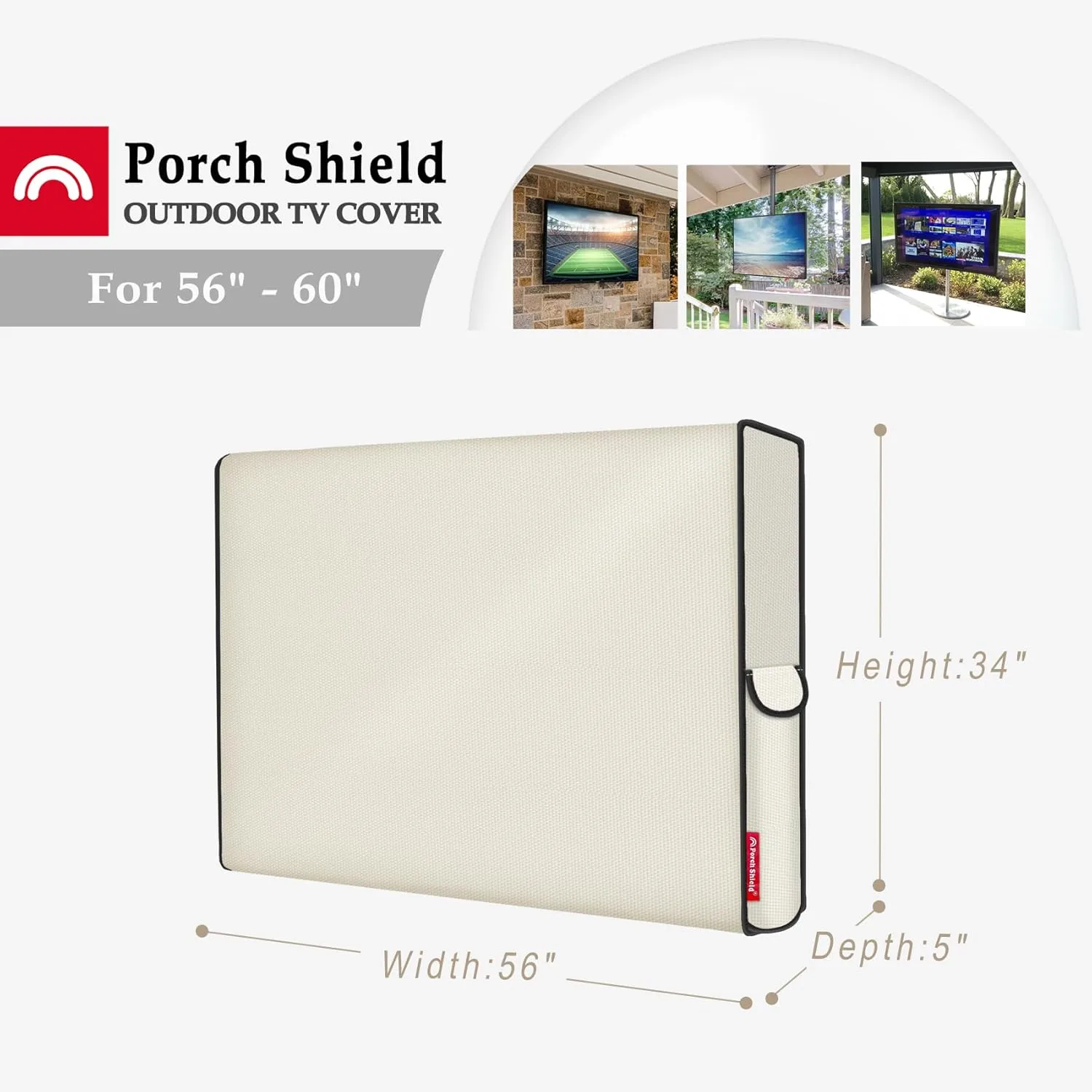Porch Shield 56-60 inches Outdoor TV Cover Universal Weatherproof Protector for LCD LED Plasma Flat TV Screen Compatible with Wall Mounts and Stands Beige