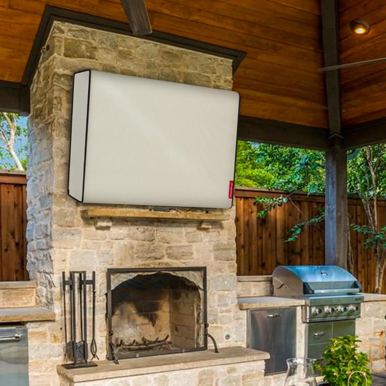 Porch Shield 56-60 inches Outdoor TV Cover Universal Weatherproof Protector for LCD LED Plasma Flat TV Screen Compatible with Wall Mounts and Stands Beige