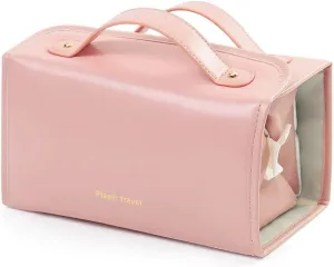 Portable 4-in-1 Foldable makeup Bag Leather Waterproof Cosmetic Bag Travel Toiletry Bag 4 Detachable Clear Multi Compartment Roll up Makeup Bag Hanging Makeup Bag