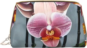 Portable Makeup Bag, Travel Organizer with Zipper, Large Cosmetic Bag, Blooming Orchids Print Toiletry Case