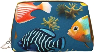 Portable Makeup Bag, Travel Organizer with Zipper, Large Cosmetic Bag, Submarine reef fish Print Toiletry Case
