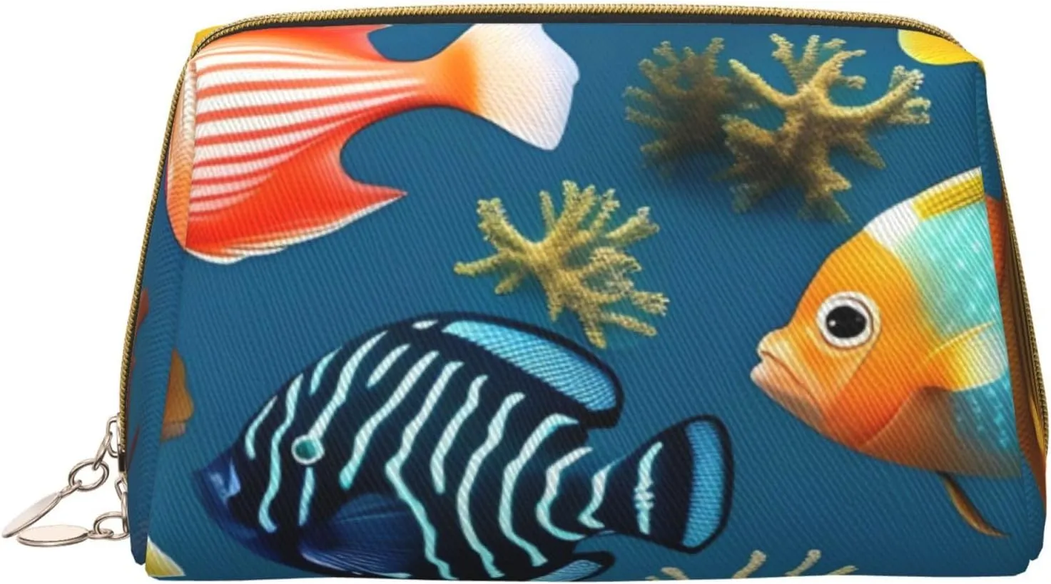 Portable Makeup Bag, Travel Organizer with Zipper, Large Cosmetic Bag, Submarine reef fish Print Toiletry Case