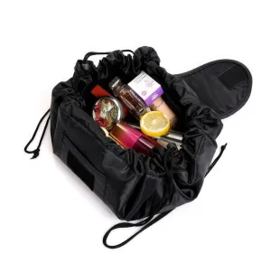 Portable waterproof women's drawstring makeup organizer and cosmetic bag