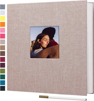 potricher Large Photo Album Self Adhesive 4x6 5x7 8x10 Pictures Linen Cover 40 Blank Pages Magnetic DIY Scrapbook Albums with A Metallic Pen (Beige)