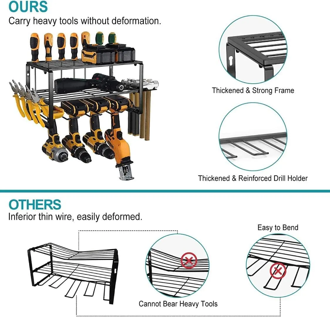 Power Tool Organiser, Drill Holder Wall Mount,  Metal Tool Hangers Shelves Garage Storage Rack