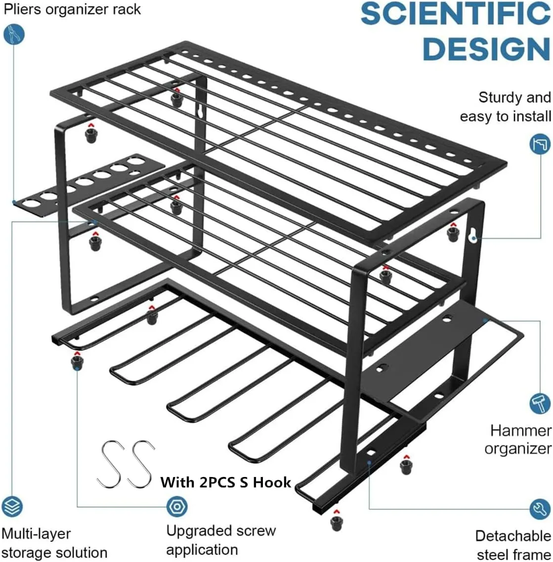 Power Tool Organiser, Drill Holder Wall Mount,  Metal Tool Hangers Shelves Garage Storage Rack