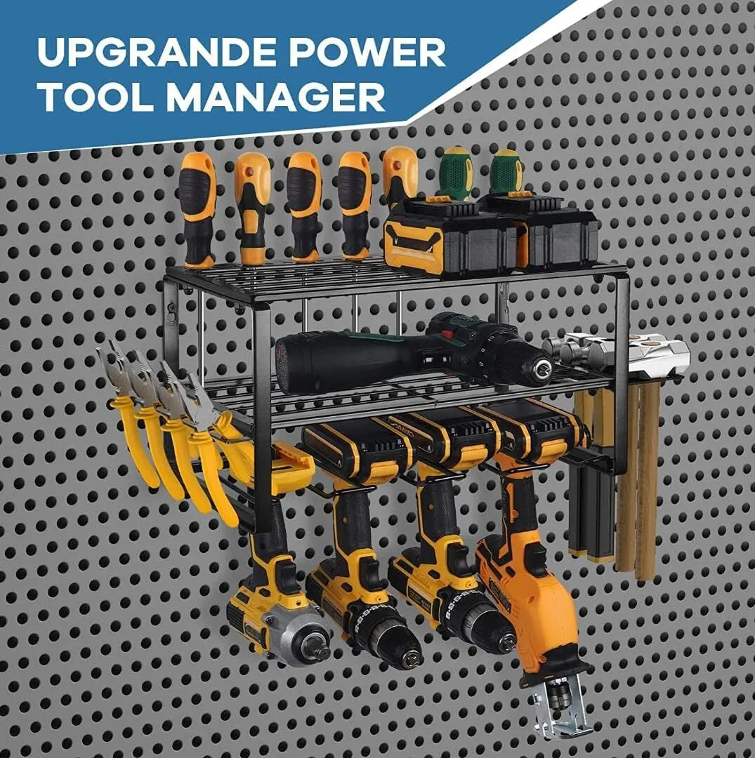 Power Tool Organiser, Drill Holder Wall Mount,  Metal Tool Hangers Shelves Garage Storage Rack
