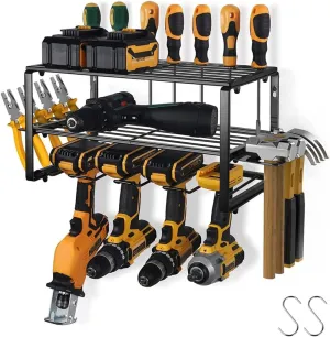 Power Tool Organiser, Drill Holder Wall Mount,  Metal Tool Hangers Shelves Garage Storage Rack