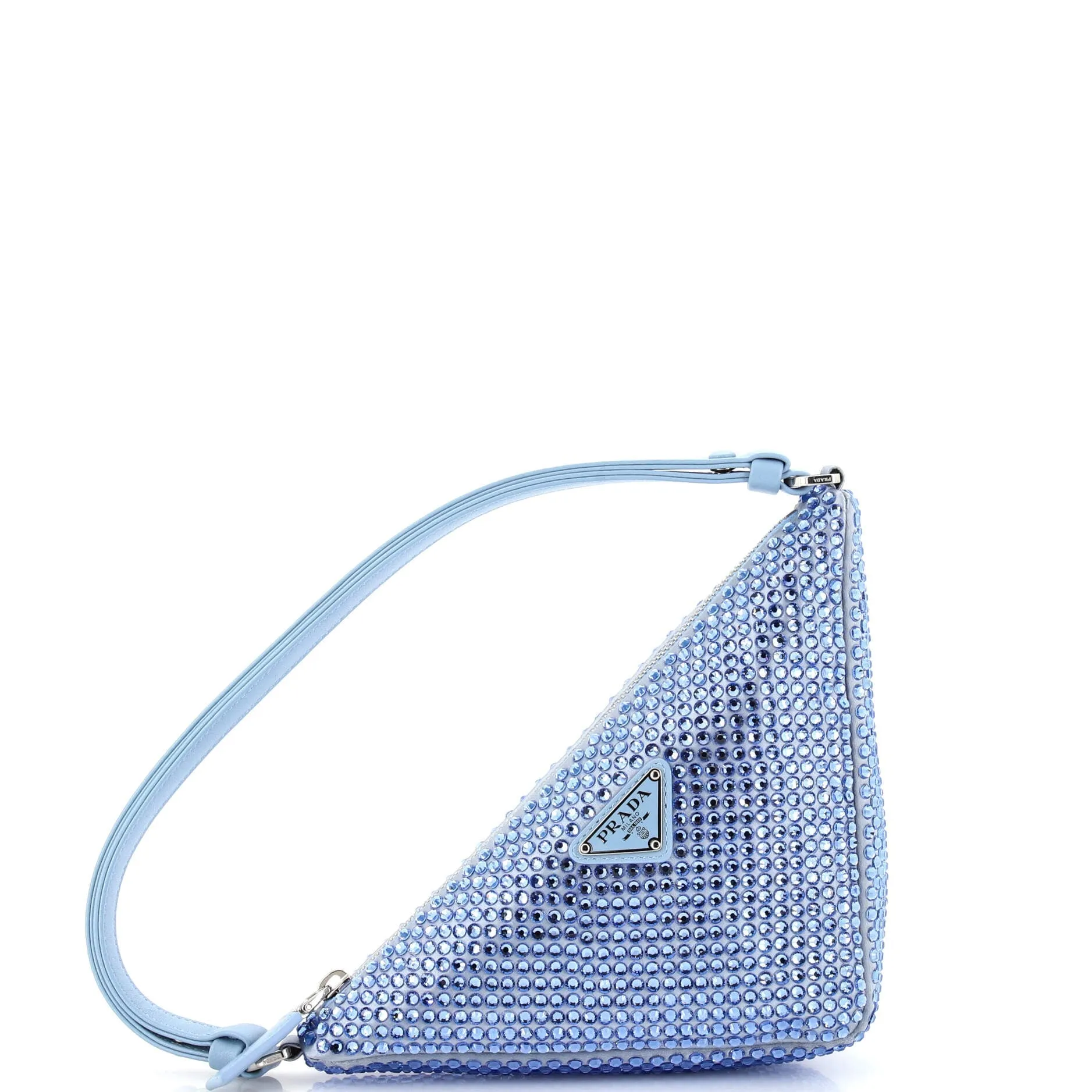 PRADA Triangle Top Handle Pouch Bag Crystal Embellished Satin Mini
