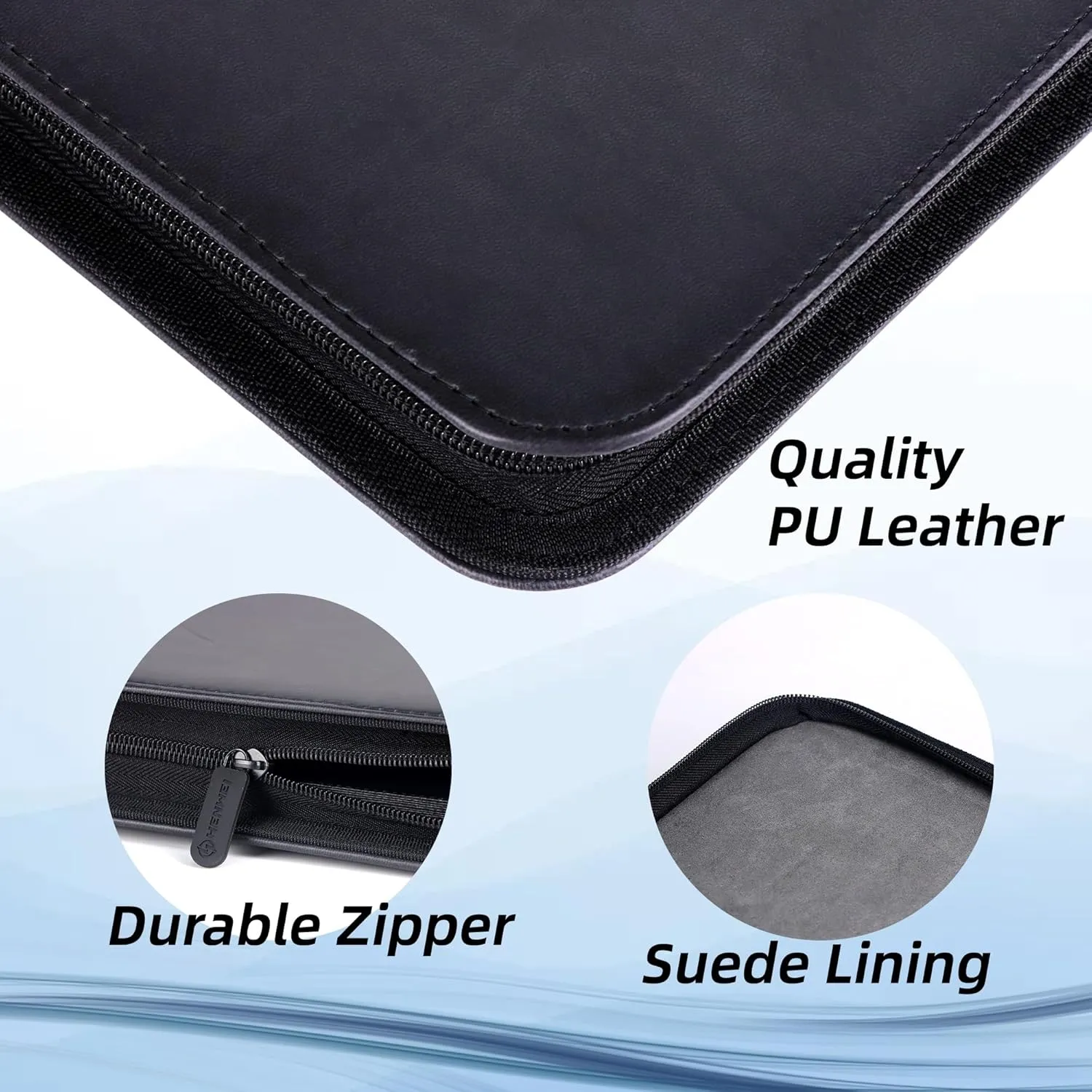 Premium PU Leather Trading Card Binder, 9-Pocket Album with Durable Zipper - 360 Side Loading Storage for TCG, MTG, Game, Sports, and Gift Cards - Suede Lining, Perfect for Collectors - Black
