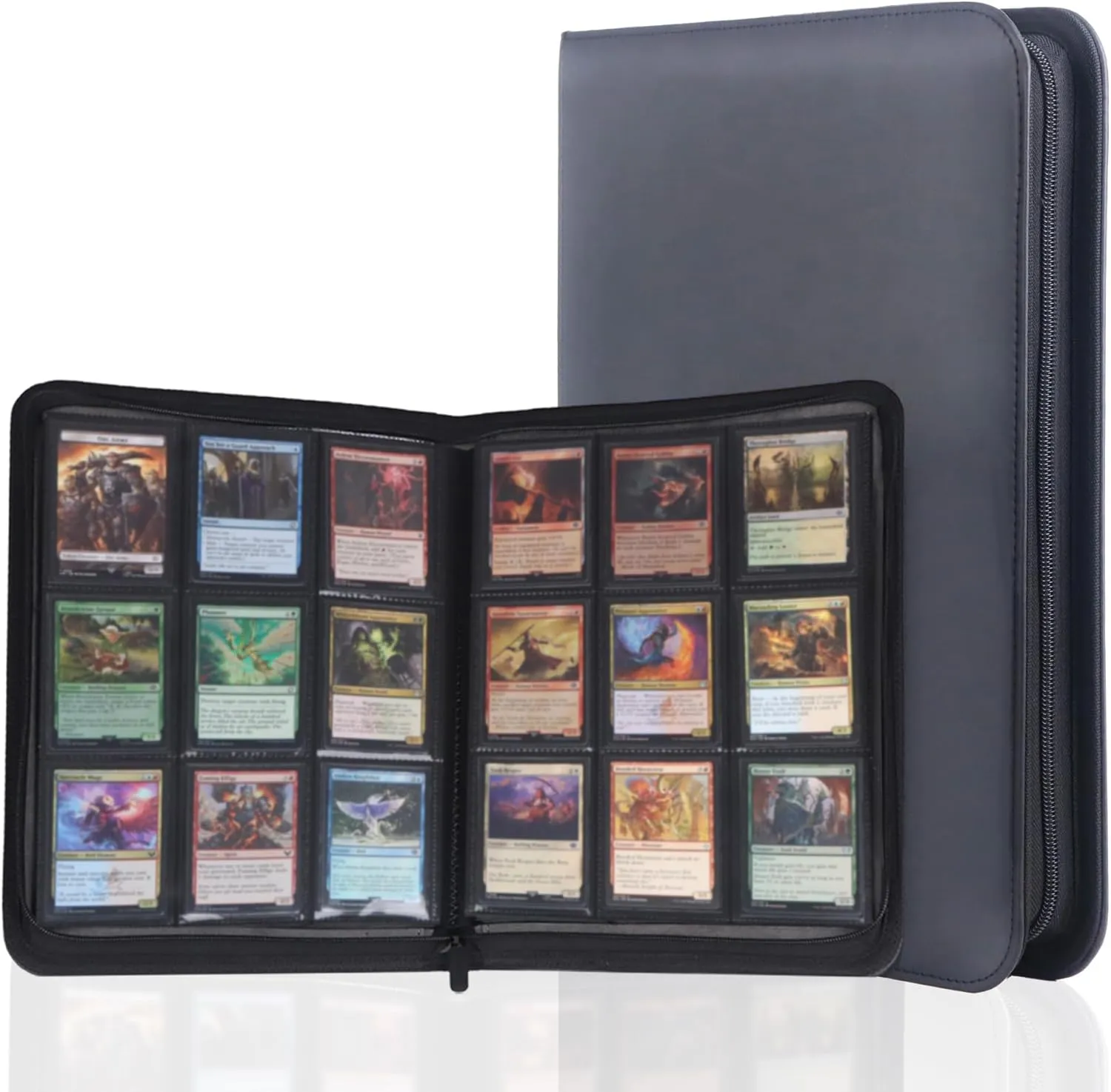 Premium PU Leather Trading Card Binder, 9-Pocket Album with Durable Zipper - 360 Side Loading Storage for TCG, MTG, Game, Sports, and Gift Cards - Suede Lining, Perfect for Collectors - Black