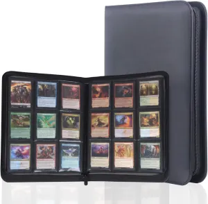 Premium PU Leather Trading Card Binder, 9-Pocket Album with Durable Zipper - 360 Side Loading Storage for TCG, MTG, Game, Sports, and Gift Cards - Suede Lining, Perfect for Collectors - Black