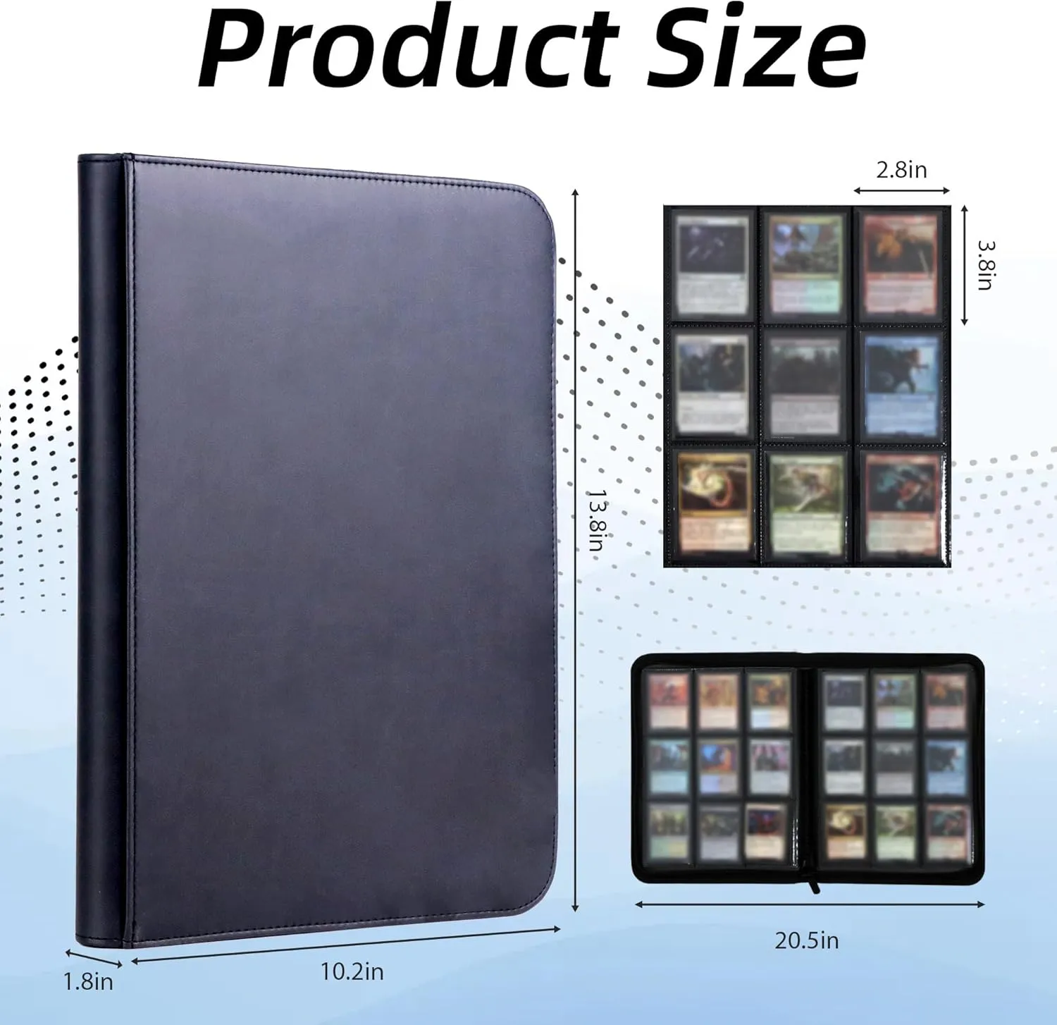 Premium PU Leather Trading Card Binder, 9-Pocket Album with Durable Zipper - 360 Side Loading Storage for TCG, MTG, Game, Sports, and Gift Cards - Suede Lining, Perfect for Collectors - Black