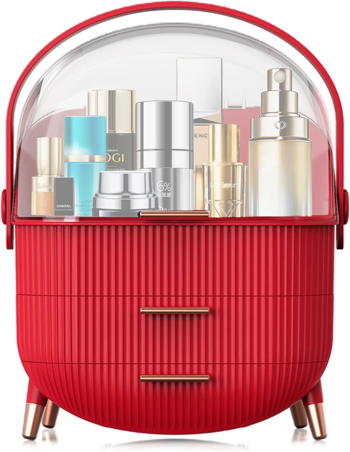 Preppy Makeup Organizers,Skincare Organizer for College Students,Portable Cosmetic Organizer Makeup Caddy for Dorm,Bathroom,Dresser Cosmetic Storage Box. (RED)