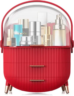 Preppy Makeup Organizers,Skincare Organizer for College Students,Portable Cosmetic Organizer Makeup Caddy for Dorm,Bathroom,Dresser Cosmetic Storage Box. (RED)
