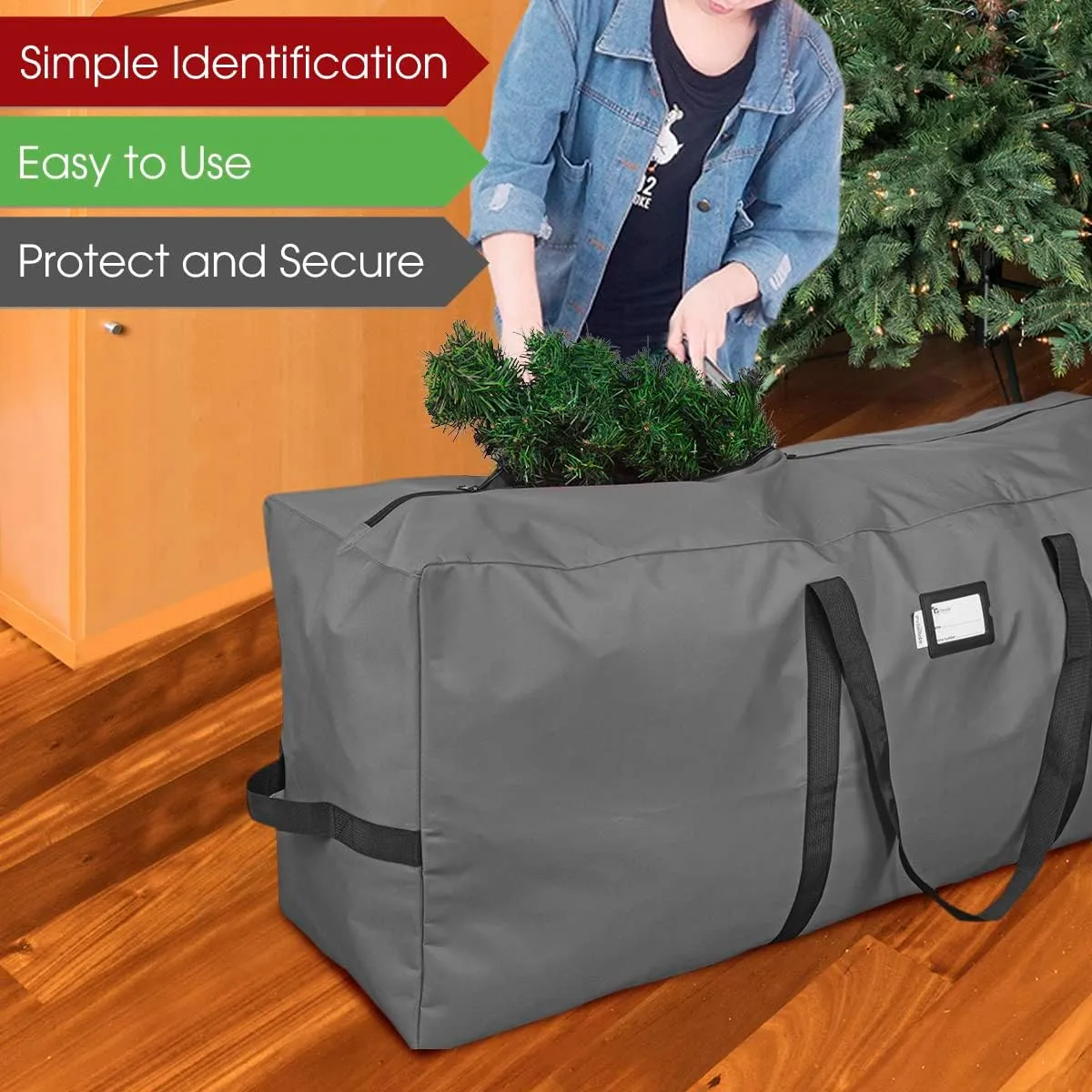 Primode Christmas Tree Storage Bag, Fits Up to 9 Ft. Tall Disassembled Tree, 25" Height X 20" Wide X 65" Long, Heavy Duty Storage Container, Constructed Of Durable 600D Oxford Material (Gray)