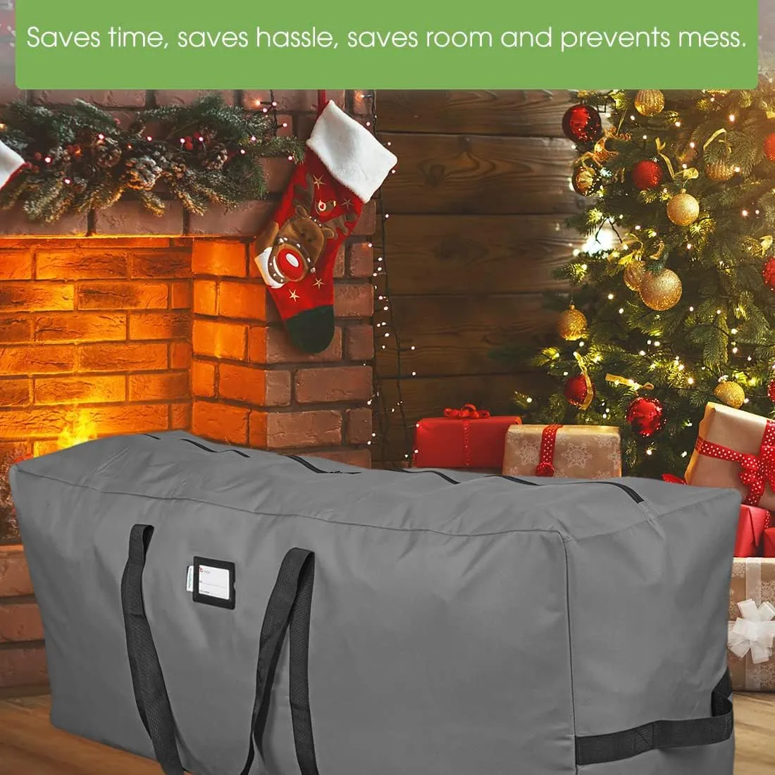 Primode Christmas Tree Storage Bag, Fits Up to 9 Ft. Tall Disassembled Tree, 25" Height X 20" Wide X 65" Long, Heavy Duty Storage Container, Constructed Of Durable 600D Oxford Material (Gray)