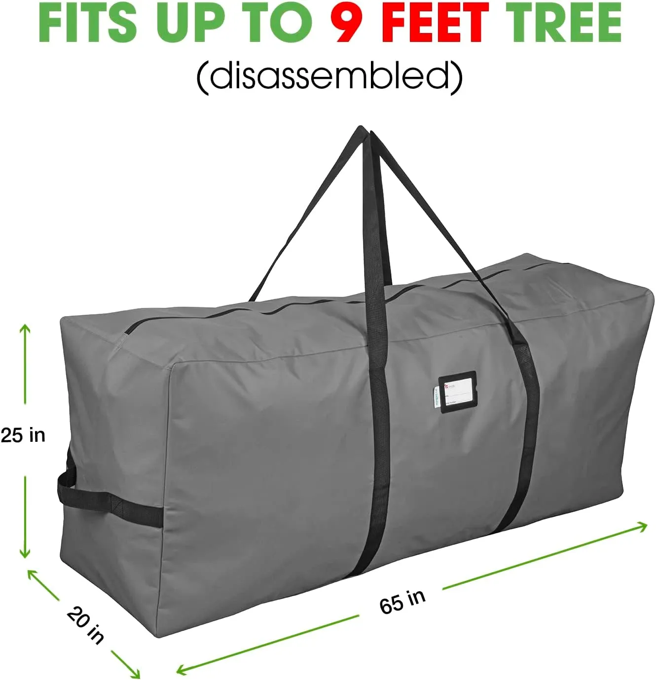 Primode Christmas Tree Storage Bag, Fits Up to 9 Ft. Tall Disassembled Tree, 25" Height X 20" Wide X 65" Long, Heavy Duty Storage Container, Constructed Of Durable 600D Oxford Material (Gray)