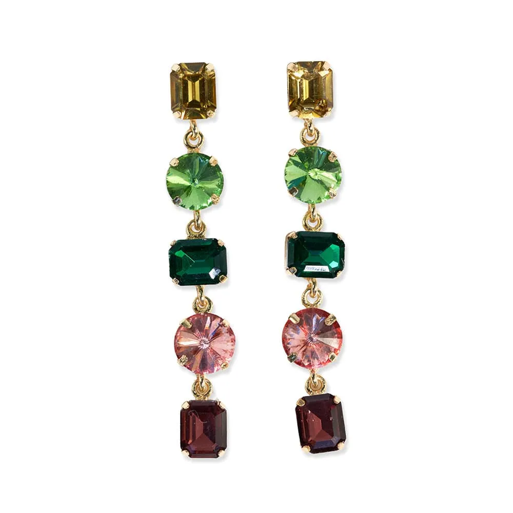 Priscilla 5-Tier Mixed Stones Drop Earrings Greens   Rust
