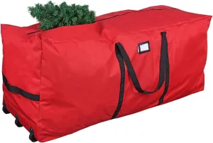 ProPik Christmas Rolling Tree Storage Bag, Fits Up to 9 Ft Tall Disassembled Trees, 28" X 16.5" X 60", Extra Large Heavy Duty Storage Container with Wheels & Handles, 600D Oxford (Red)