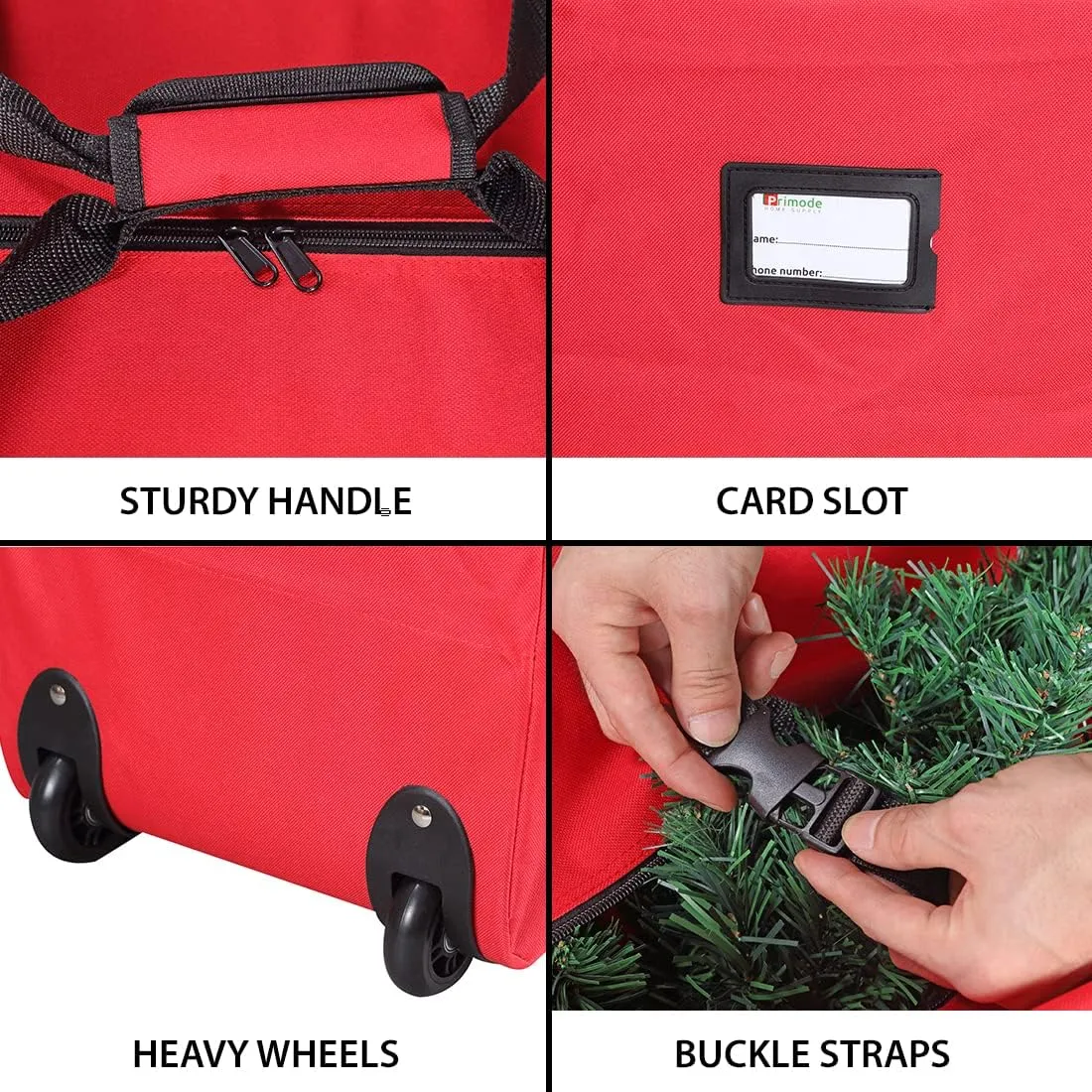 ProPik Holiday Rolling Tree Storage Bag | Fits Up to 6 ft. Tall Disassembled Christmas Tree | 22"x16"x 50" | Large Heavy Duty Xmas Storage Container with 2 Wheels & Handles | 600D Oxford (Red)