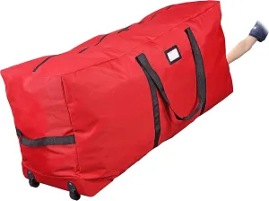 ProPik Holiday Rolling Tree Storage Bag | Fits Up to 6 ft. Tall Disassembled Christmas Tree | 22"x16"x 50" | Large Heavy Duty Xmas Storage Container with 2 Wheels & Handles | 600D Oxford (Red)