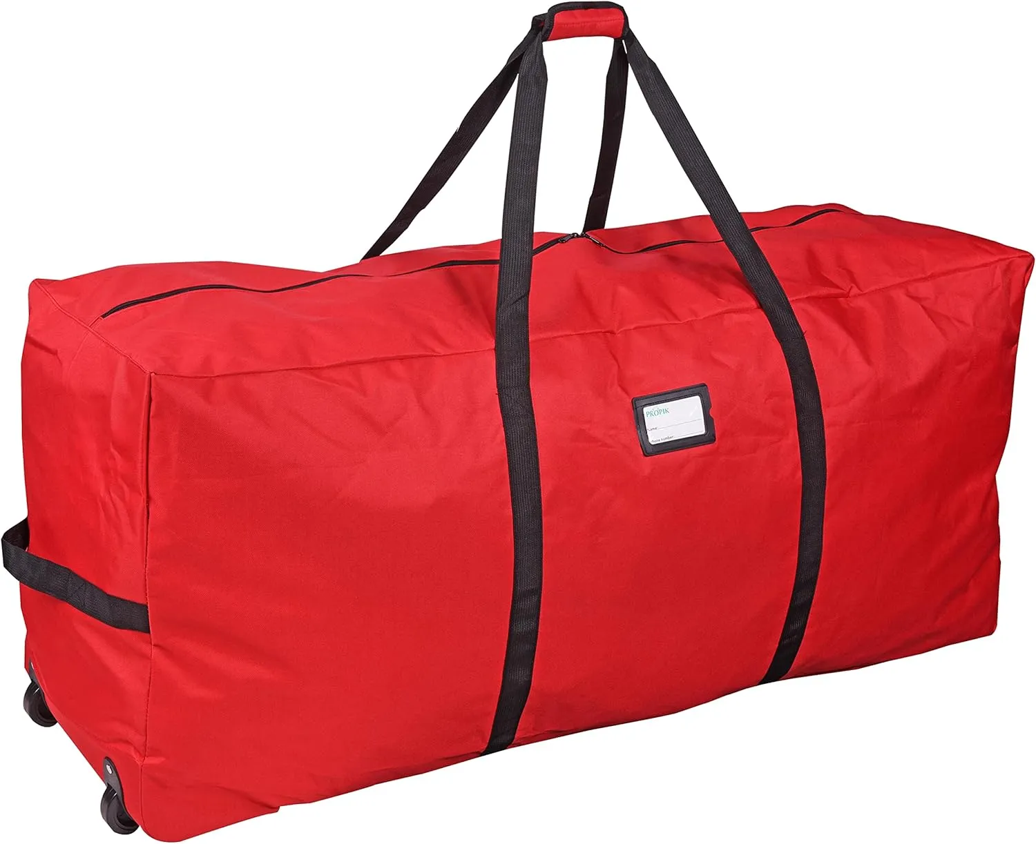ProPik Holiday Rolling Tree Storage Bag | Fits Up to 6 ft. Tall Disassembled Christmas Tree | 22"x16"x 50" | Large Heavy Duty Xmas Storage Container with 2 Wheels & Handles | 600D Oxford (Red)