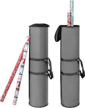 ProPik Wrapping Paper Storage Bag | Gift Wrap Holder Organizer | 2 Pack Store Up to 48 Rolls 40 Inch Long | Heavy Duty 600D Oxford Material Holiday Container | Top & side handles (Gray)