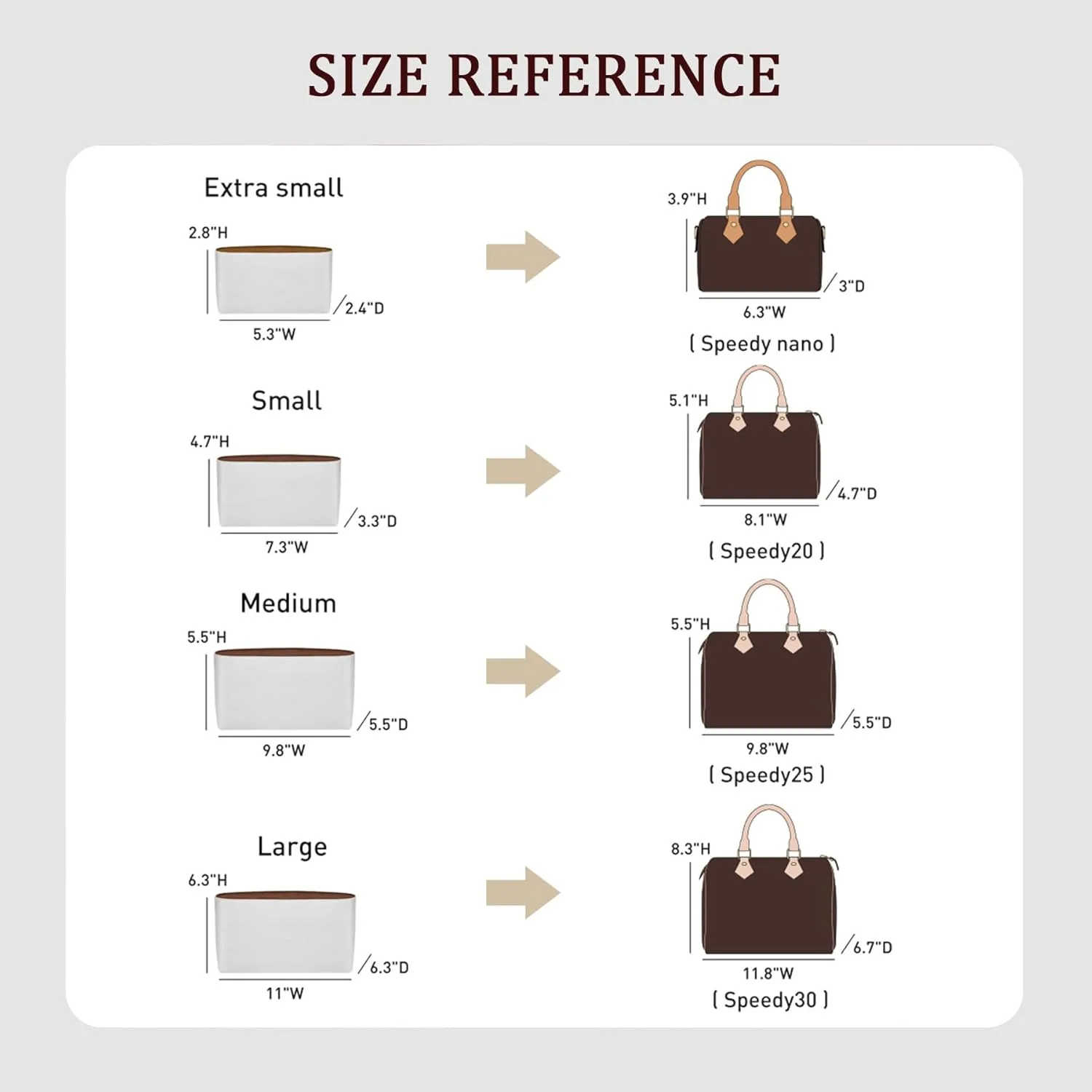 Purse Organizer Insert Compatible with lv Speedy 30/Monogram Bags and More, Light Waterproof Dupont Paper Bag Insert Shaper Protector for Women Tote Handbags, 11 Pockets with Zip(White&Brown,L)