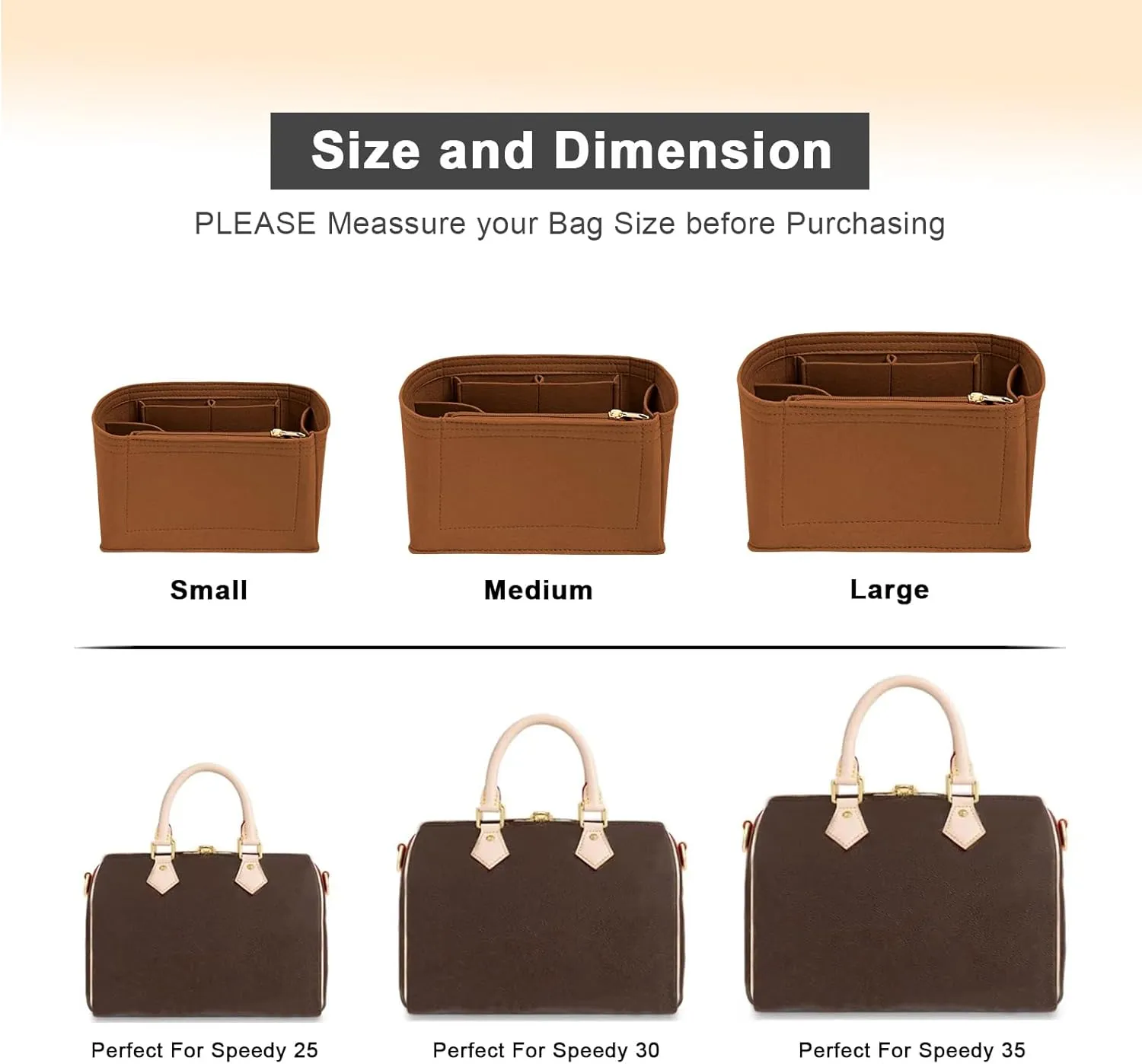 Purse Organizer Inserts for Speedy 35 Felt Purse Inserts HandBag and Tote bag Neverful Organizer Insert (EarthColor,X-Lage