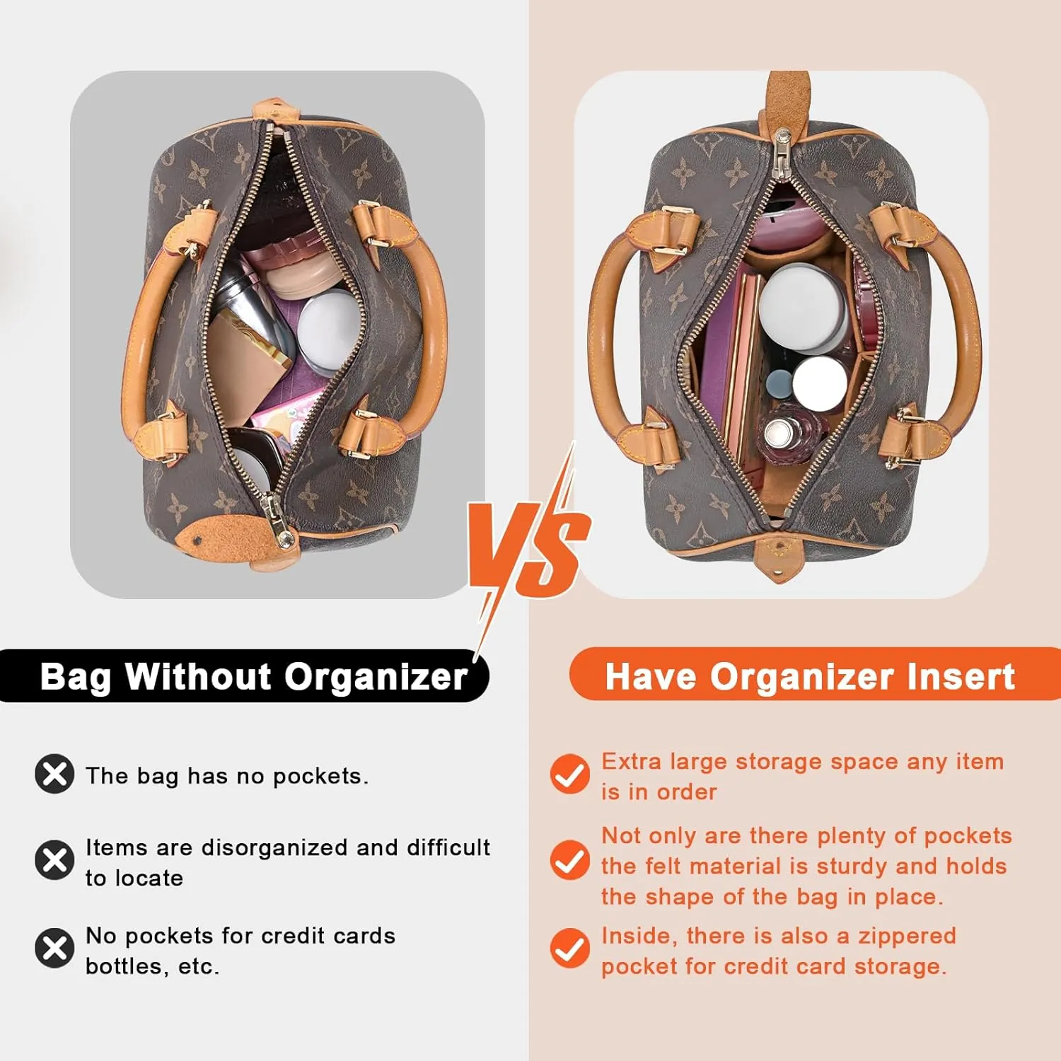 Purse Organizer Inserts for Speedy 35 Felt Purse Inserts HandBag and Tote bag Neverful Organizer Insert (EarthColor,X-Lage