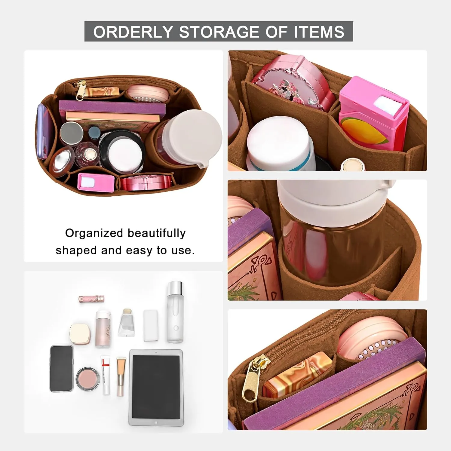 Purse Organizer Inserts for Speedy 35 Felt Purse Inserts HandBag and Tote bag Neverful Organizer Insert (EarthColor,X-Lage