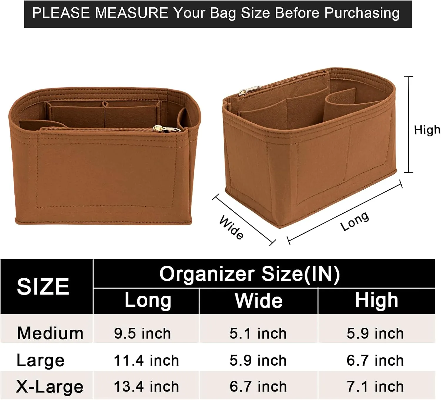Purse Organizer Inserts for Speedy 35 Felt Purse Inserts HandBag and Tote bag Neverful Organizer Insert (EarthColor,X-Lage