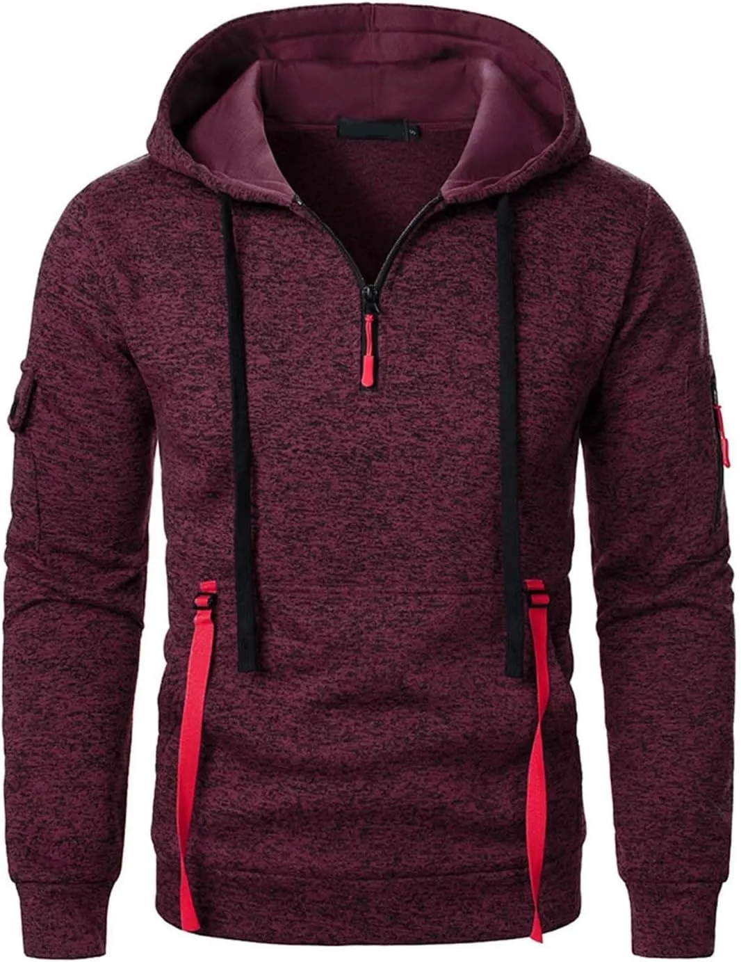 Quarter Zip Pullover Top for Men Tactical Cargo Hoodies Casual Long Sleeve Workout Hipster Athletic Hooded Sweatshirt