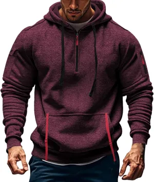 Quarter Zip Pullover Top for Men Tactical Cargo Hoodies Casual Long Sleeve Workout Hipster Athletic Hooded Sweatshirt