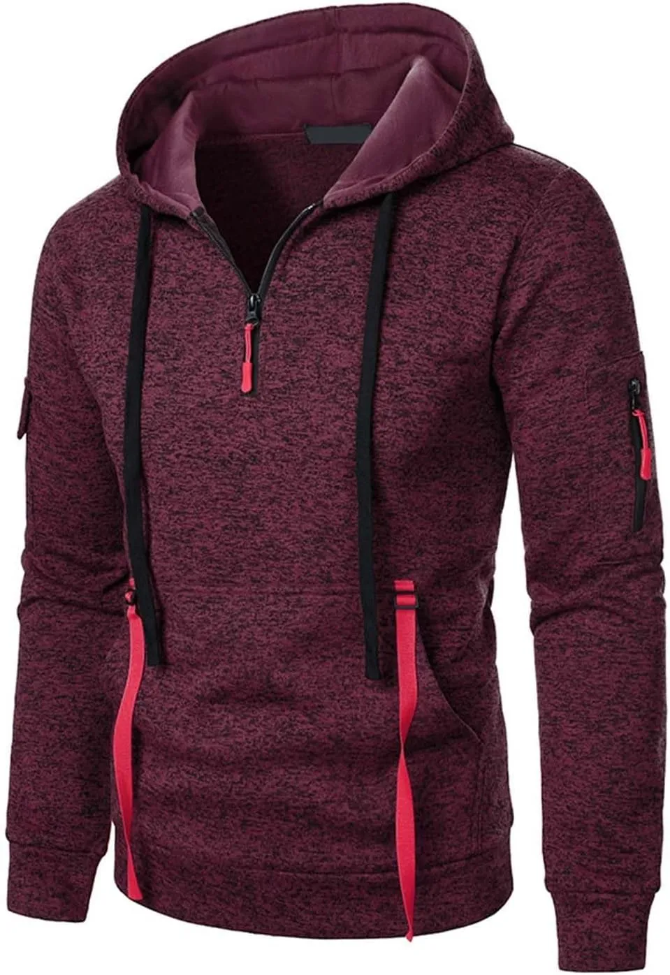 Quarter Zip Pullover Top for Men Tactical Cargo Hoodies Casual Long Sleeve Workout Hipster Athletic Hooded Sweatshirt
