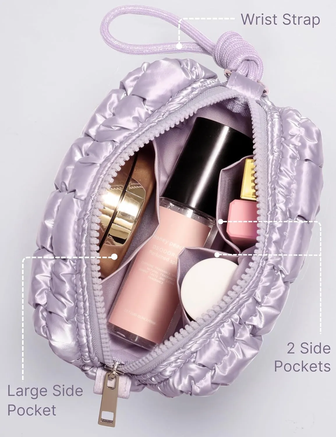 Quilted Makeup Bag Puffy Cosmetic Bag Puffer Travel Toiletry Bag for Women, Small Makeup Pouch for Purse Quilted Cosmetic Pouch for Essentials Toiletries, Gift for Women