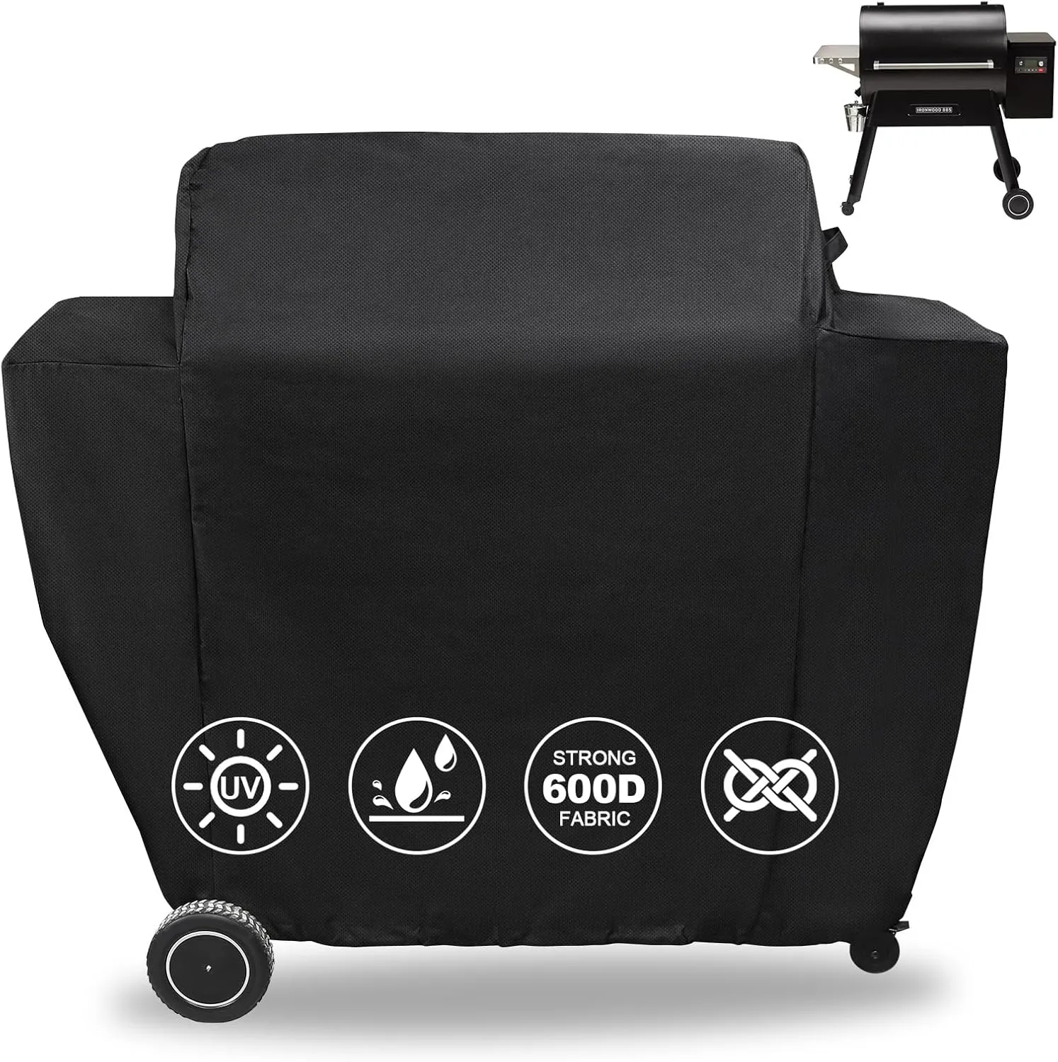 QuliMetal Grill Cover for Traeger Ironwood 885 Wood Pellet Grill, BAC513, Heavy Duty Premium Waterproof Fade Resistant Outdoor BBQ Grill Cover with Elastic Drawstrings, Full Length, Black