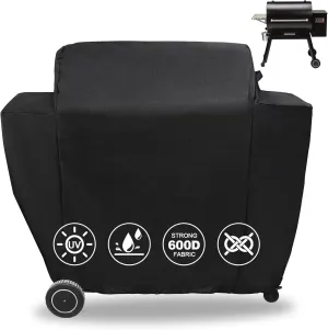 QuliMetal Grill Cover for Traeger Ironwood 885 Wood Pellet Grill, BAC513, Heavy Duty Premium Waterproof Fade Resistant Outdoor BBQ Grill Cover with Elastic Drawstrings, Full Length, Black