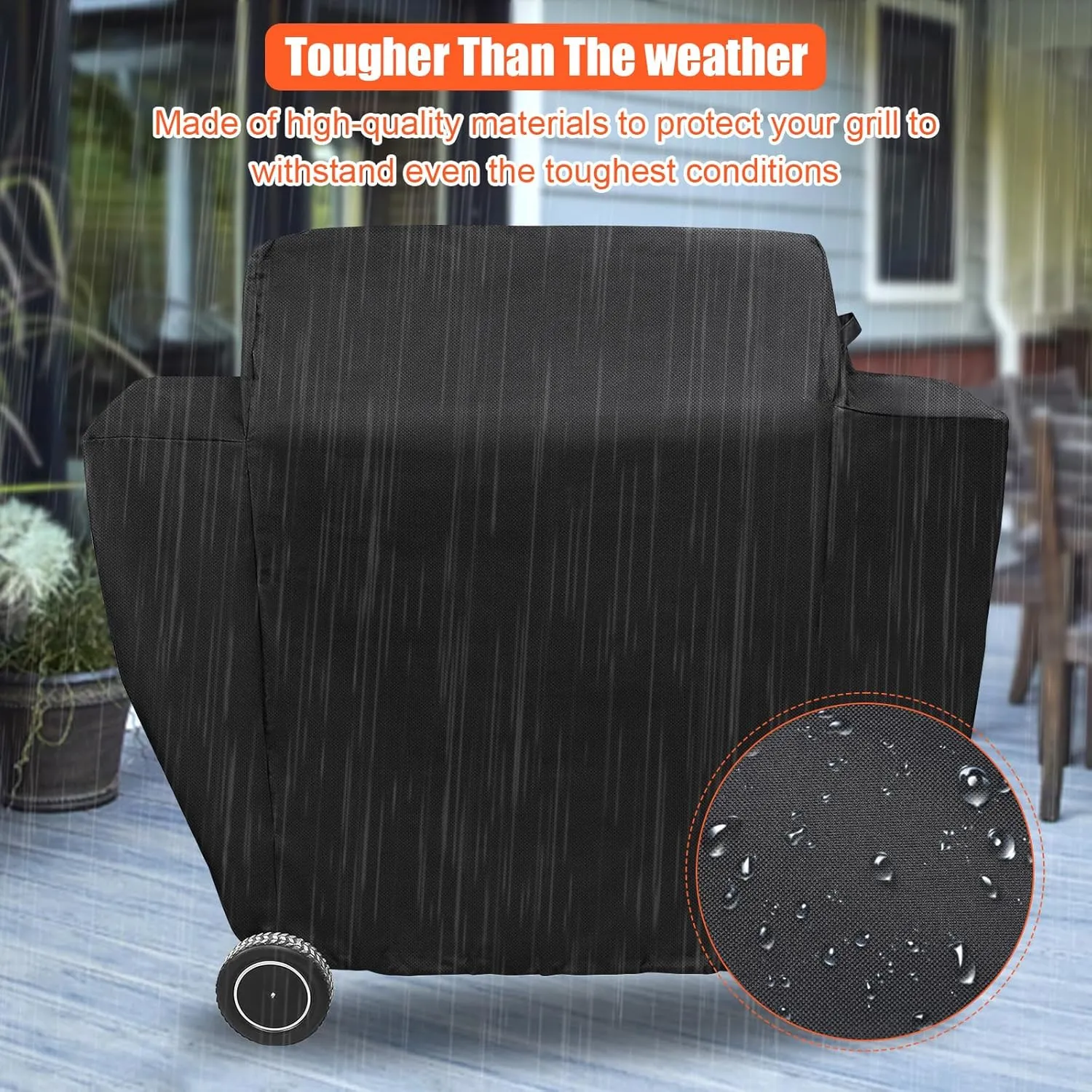 QuliMetal Grill Cover for Traeger Ironwood 885 Wood Pellet Grill, BAC513, Heavy Duty Premium Waterproof Fade Resistant Outdoor BBQ Grill Cover with Elastic Drawstrings, Full Length, Black