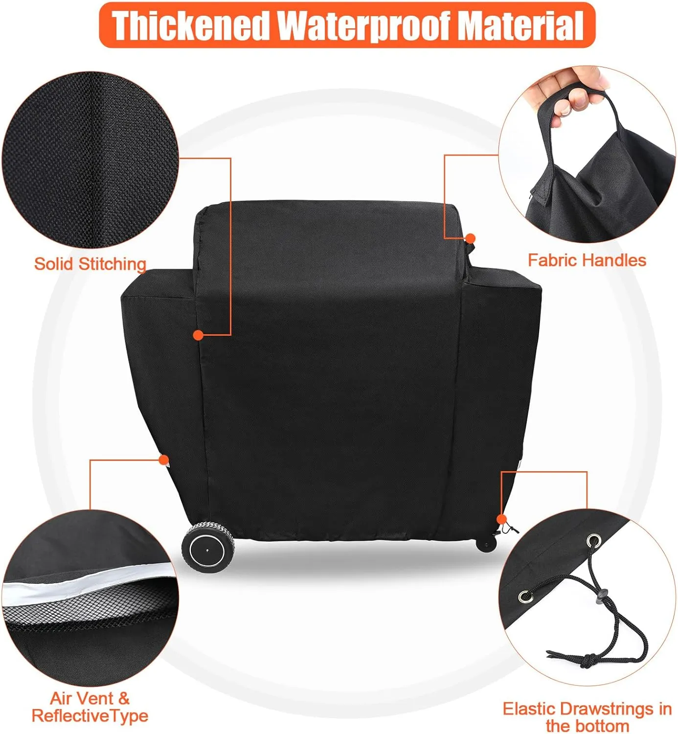 QuliMetal Grill Cover for Traeger Ironwood 885 Wood Pellet Grill, BAC513, Heavy Duty Premium Waterproof Fade Resistant Outdoor BBQ Grill Cover with Elastic Drawstrings, Full Length, Black