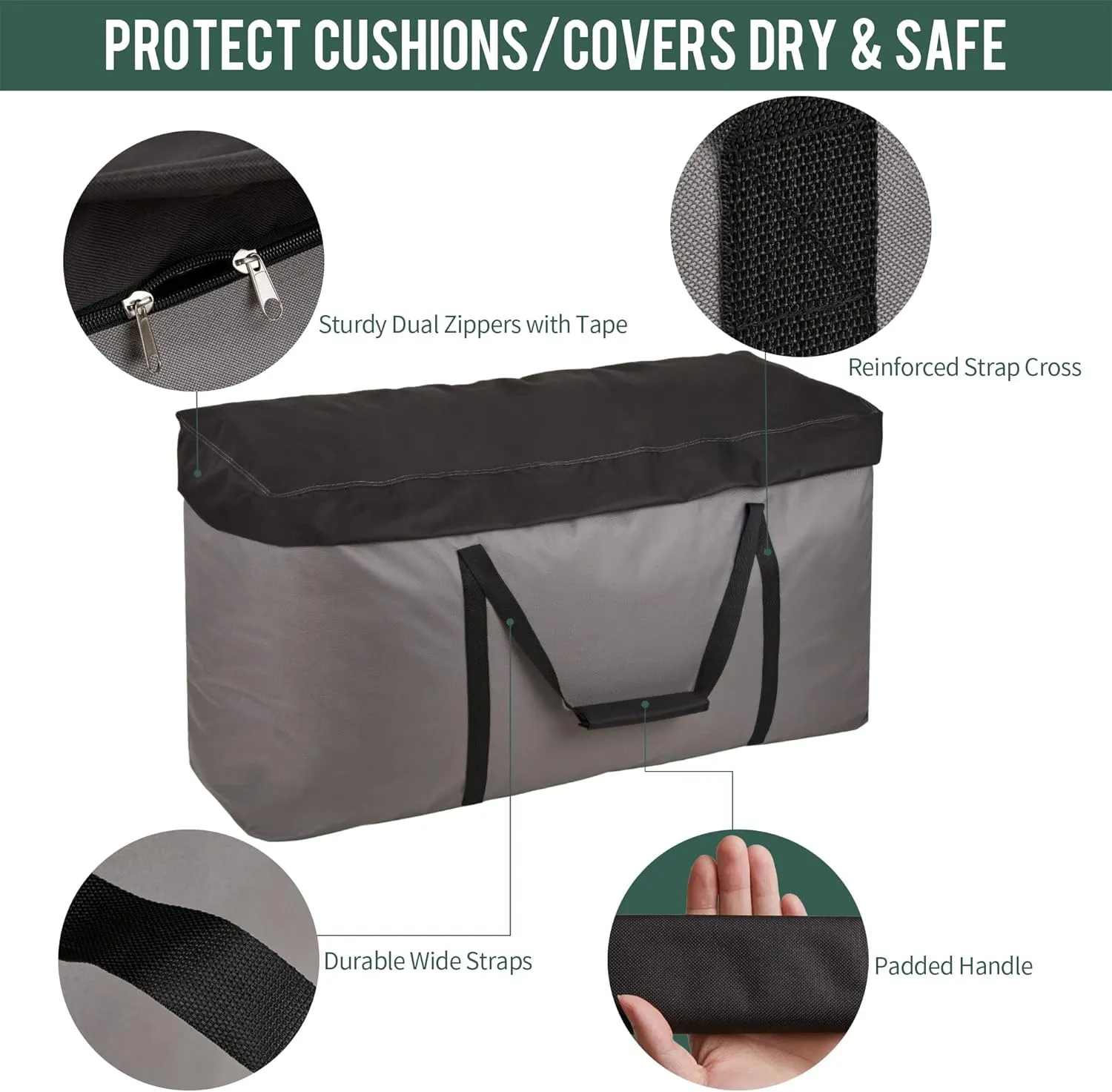 Rachmi Cushion Storage Bag (152 Gal) 60 Inch with Zipper & Padded Handle, Outdoor Oversized Heavy Duty 600D Water-resistant Moving Bag, (60"Wx20"Dx29"H, Extra Large)