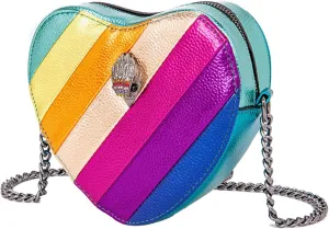 Rainbow Stripe Heart Shaped Shoudler bag for women,eagle-head design crossbody bag,PU Leather purse with Chain Strap
