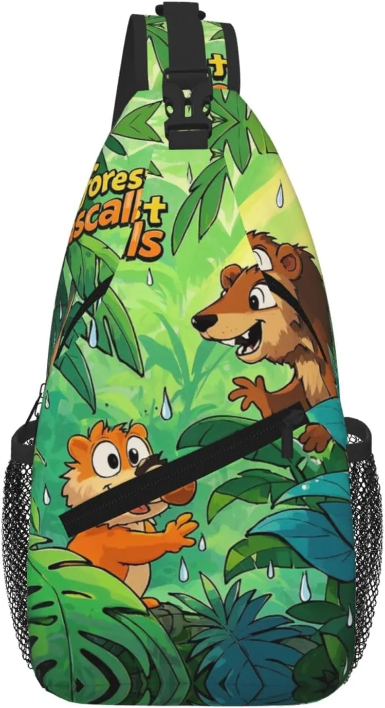 Rainforest Rascals Print Sling Bag for Women Men Crossbody, Cute Large Casual Chest Pack for Travel, Work, Hiking