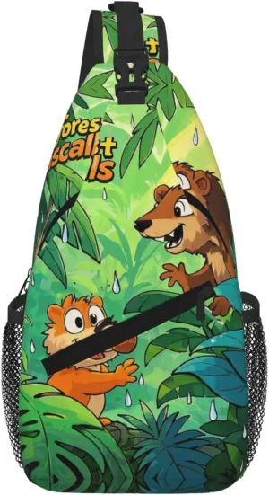 Rainforest Rascals Print Sling Bag for Women Men Crossbody, Cute Large Casual Chest Pack for Travel, Work, Hiking