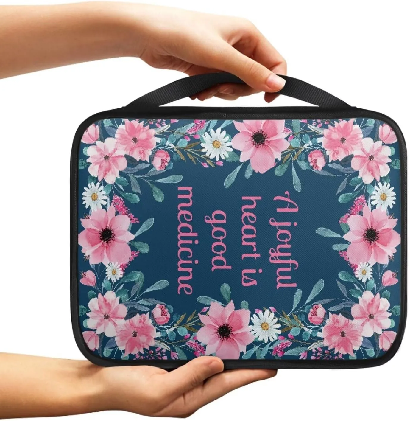 Rchsmod Daisy Flower Print Bible Cover for Women A Joyful Heart is Good Medicine Large Bible Case with Handle Lightweight Bible Carrying Case Bible Bag Bible Accessories Handbag